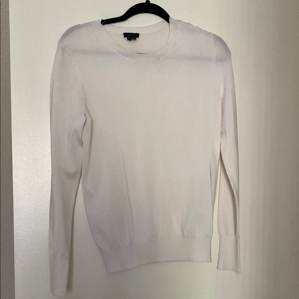 Theory White Crew Neck Sweater Lightweight Knit